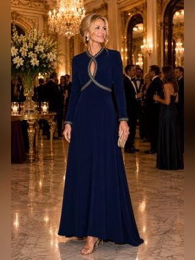 Victoria Royal Ltd Midnight Blue Long Sleeve Vintage Dress